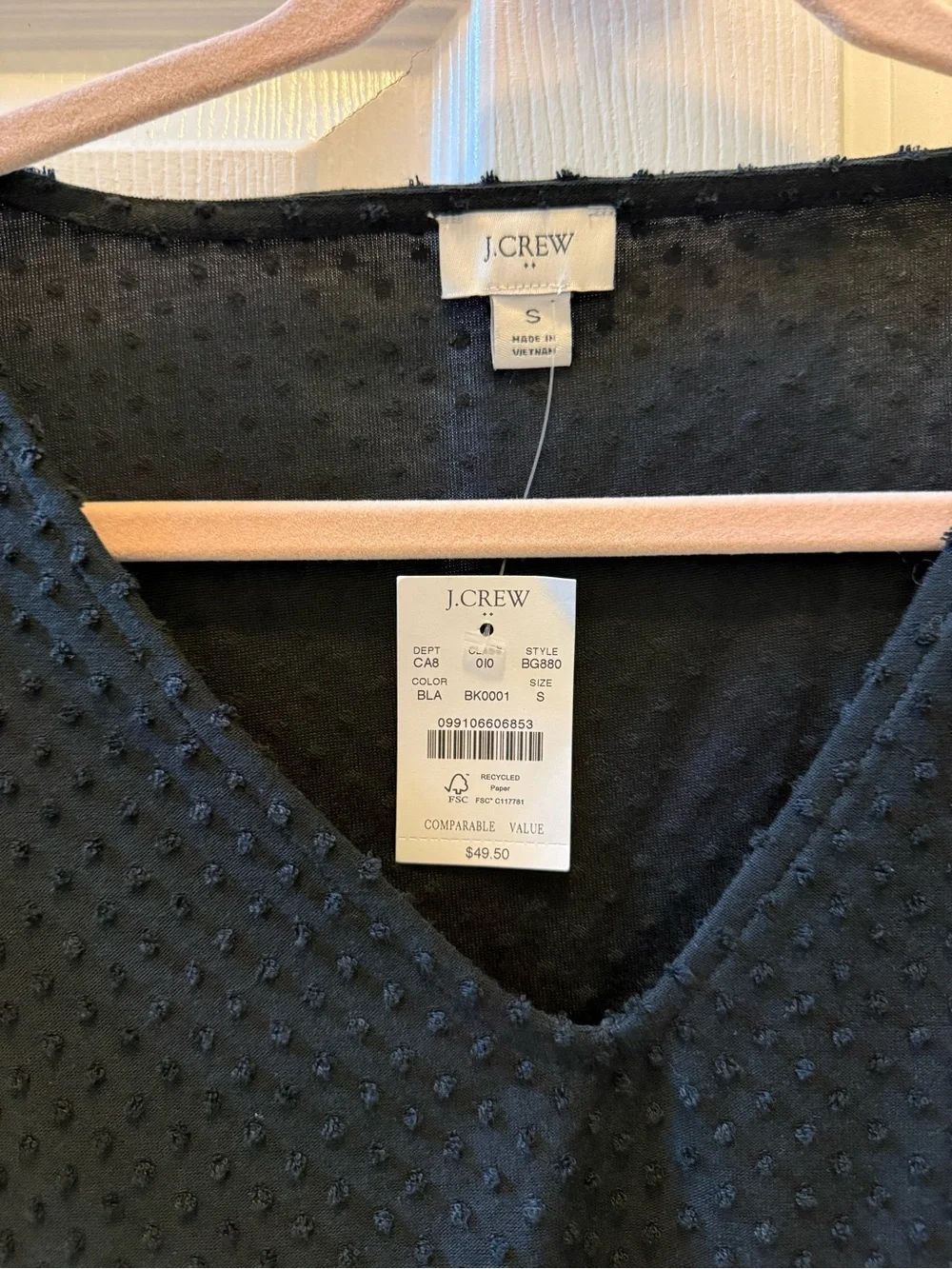 J. Crew Black Textured V-Neck Cap Sleeve Top
